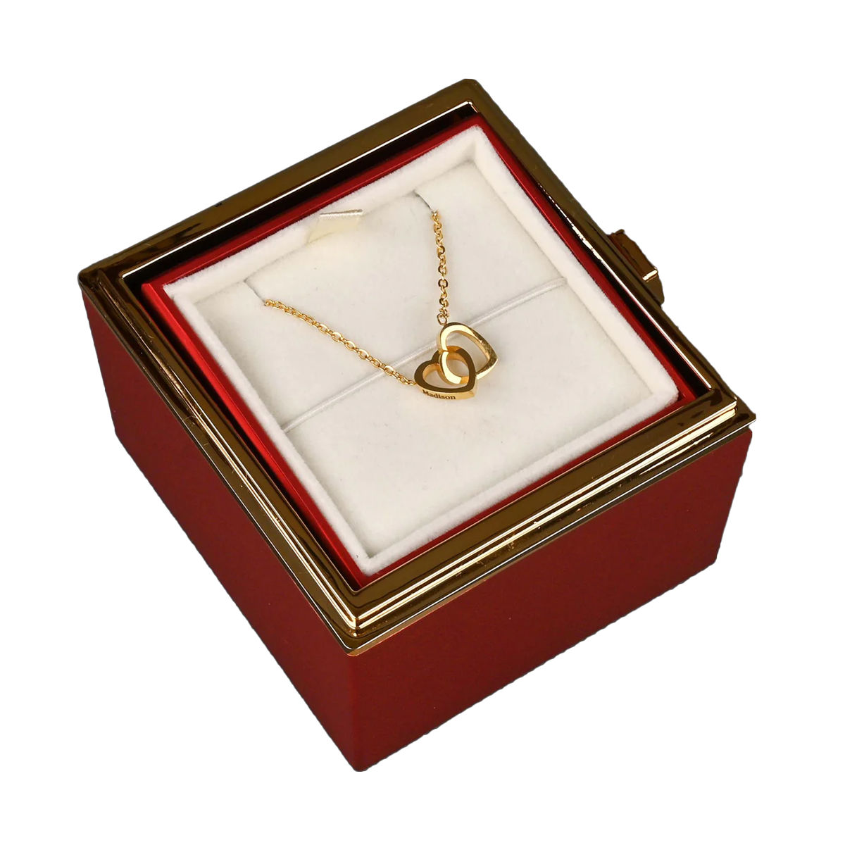 Rosenbox mit gravierter Halskette