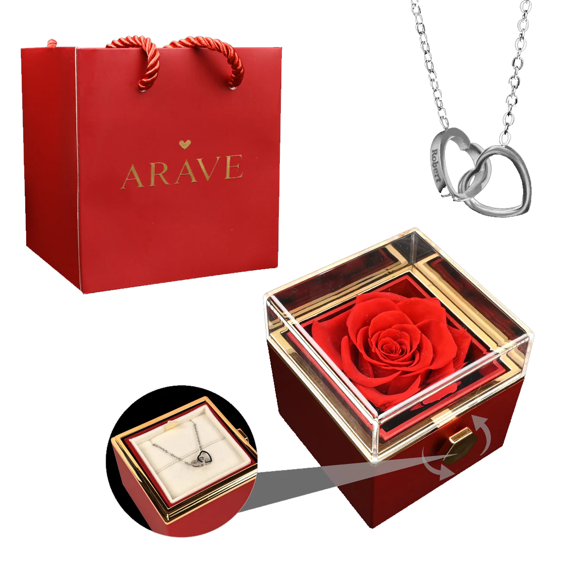 Rosenbox mit gravierter Halskette